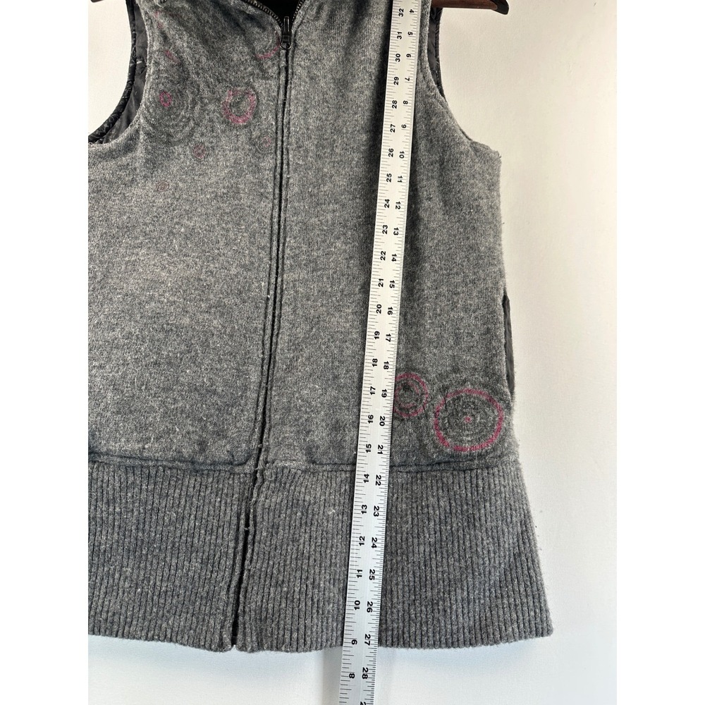 Empyre Reversible Quilted Hooded Vest Large Lambswool Grey Faux Fur Trim Boho - Picture 7 of 16